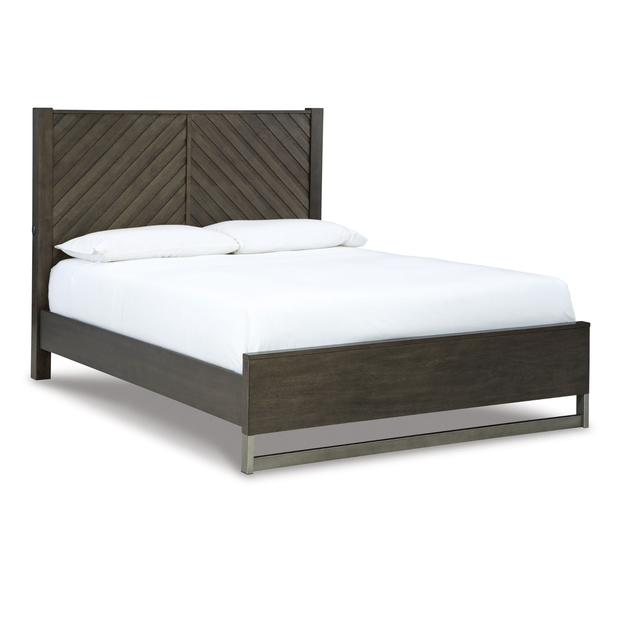 Grayish brown Arkenton panel bed by Signature Ashley with built-in USB ports, showcasing a modern bedroom furniture design.