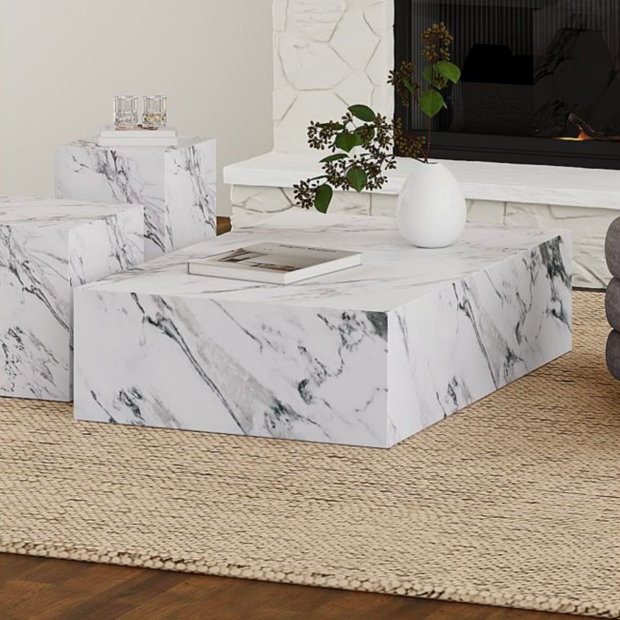 Rectangular Artemis coffee table in Bulgari white with sleek modern design, crafted by World Wide.