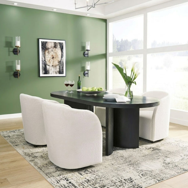 Signature Ashley Rowanbeck 5-piece dining room set with arm chairs, featuring a modern table and comfortable upholstered seating.