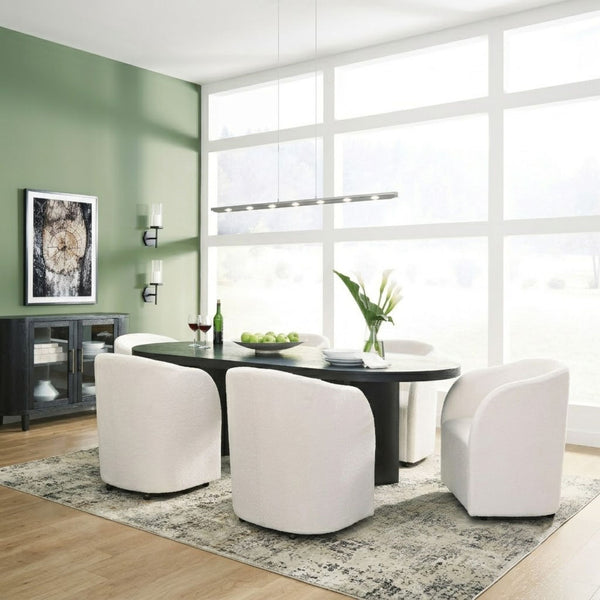 Signature Ashley Rowanbeck 7-piece dining room set with arm chairs, featuring a stylish table and comfortable upholstered seating.