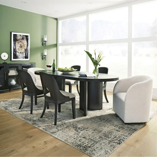 Signature Ashley Rowanbeck 7-piece dining room set with side and arm chairs, featuring elegant wood finish and classic design.