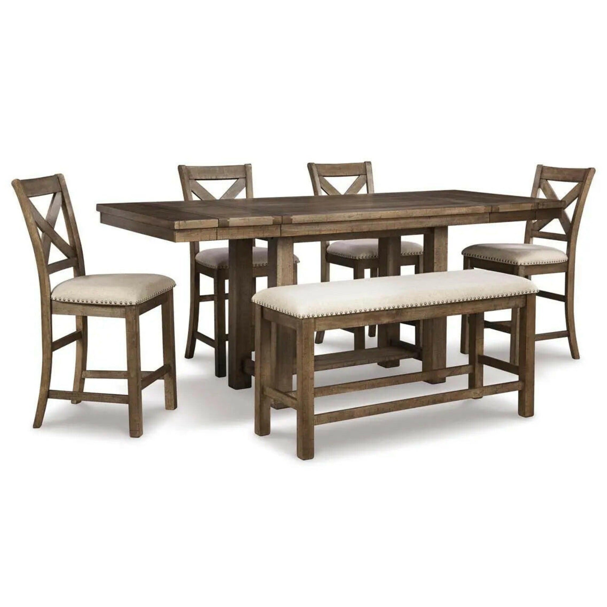Moriville 6 Piece Counter height Dining Set in Grayish Brown
