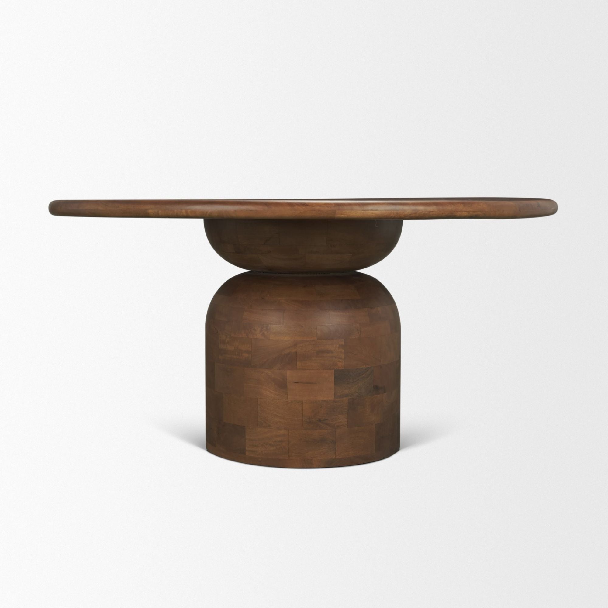Mid-brown wood Mercana Atlas Collection 60-inch dining table with sturdy legs and smooth surface, ideal for modern dining rooms.
