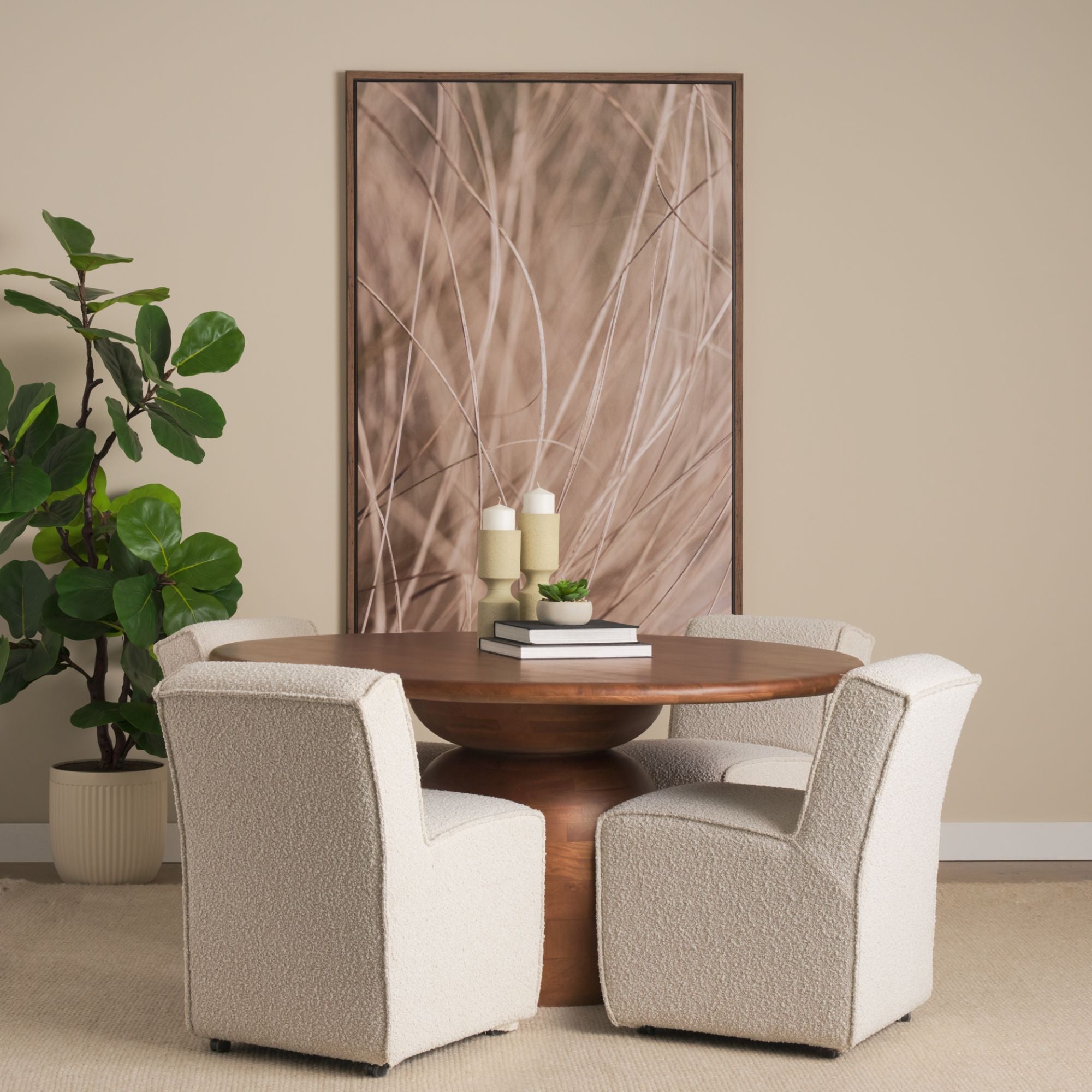 Mid-brown wood Mercana Atlas Collection 60-inch dining table with sturdy legs and smooth surface, ideal for modern dining rooms.