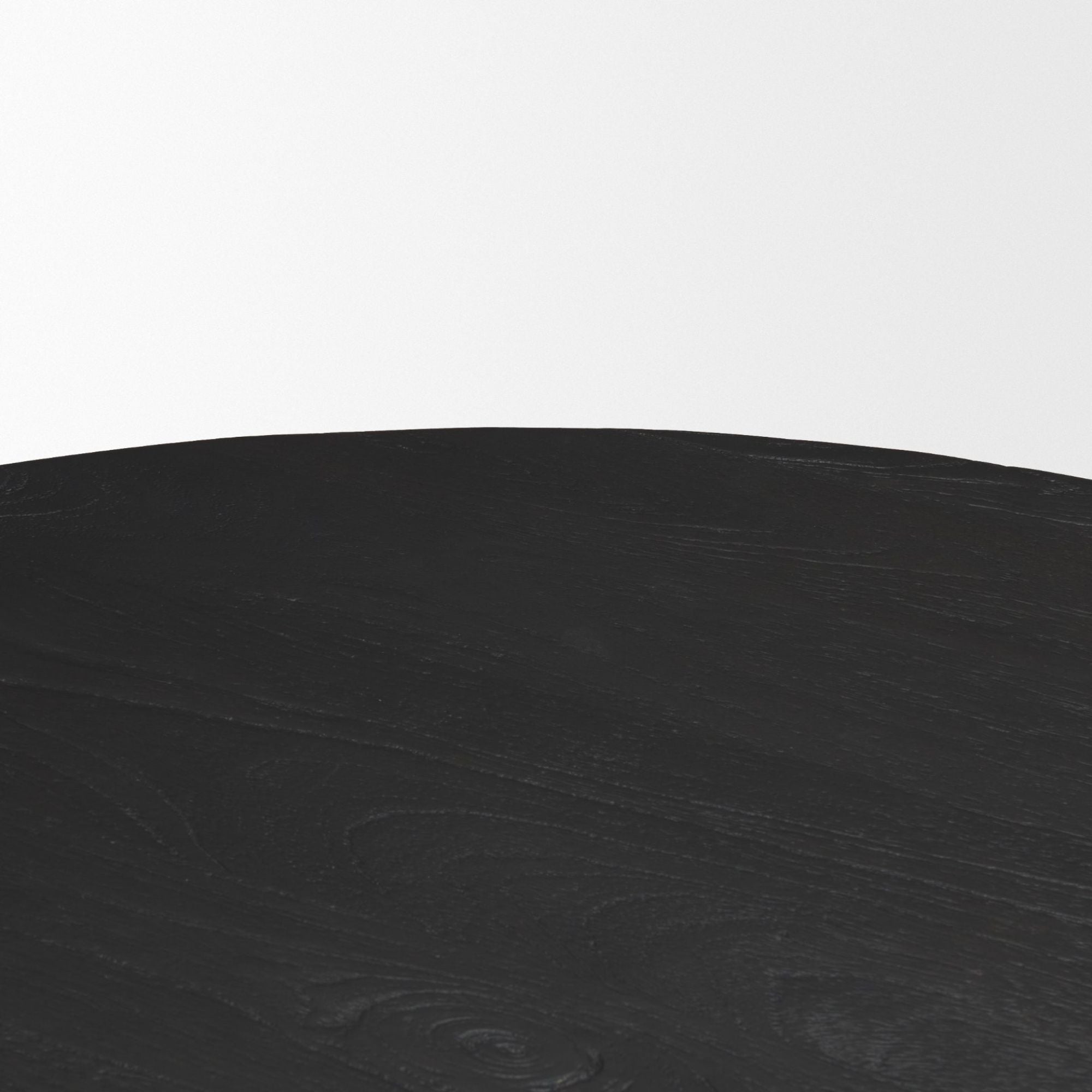 Black wood round dining table from Mercana Atlas Collection with sturdy design, perfect for modern dining rooms.