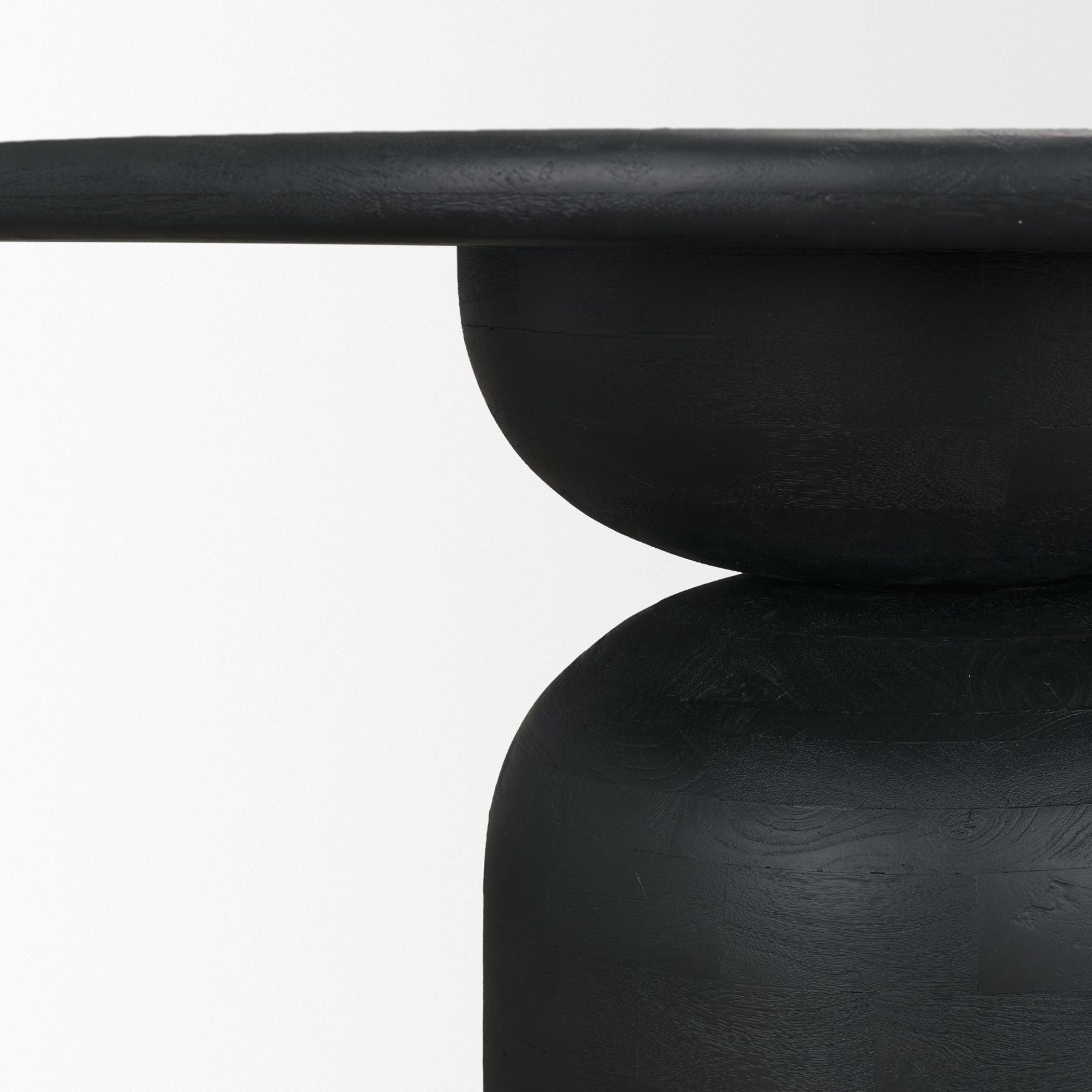 Black wood round dining table from Mercana Atlas Collection with a sleek, modern design suitable for dining rooms.