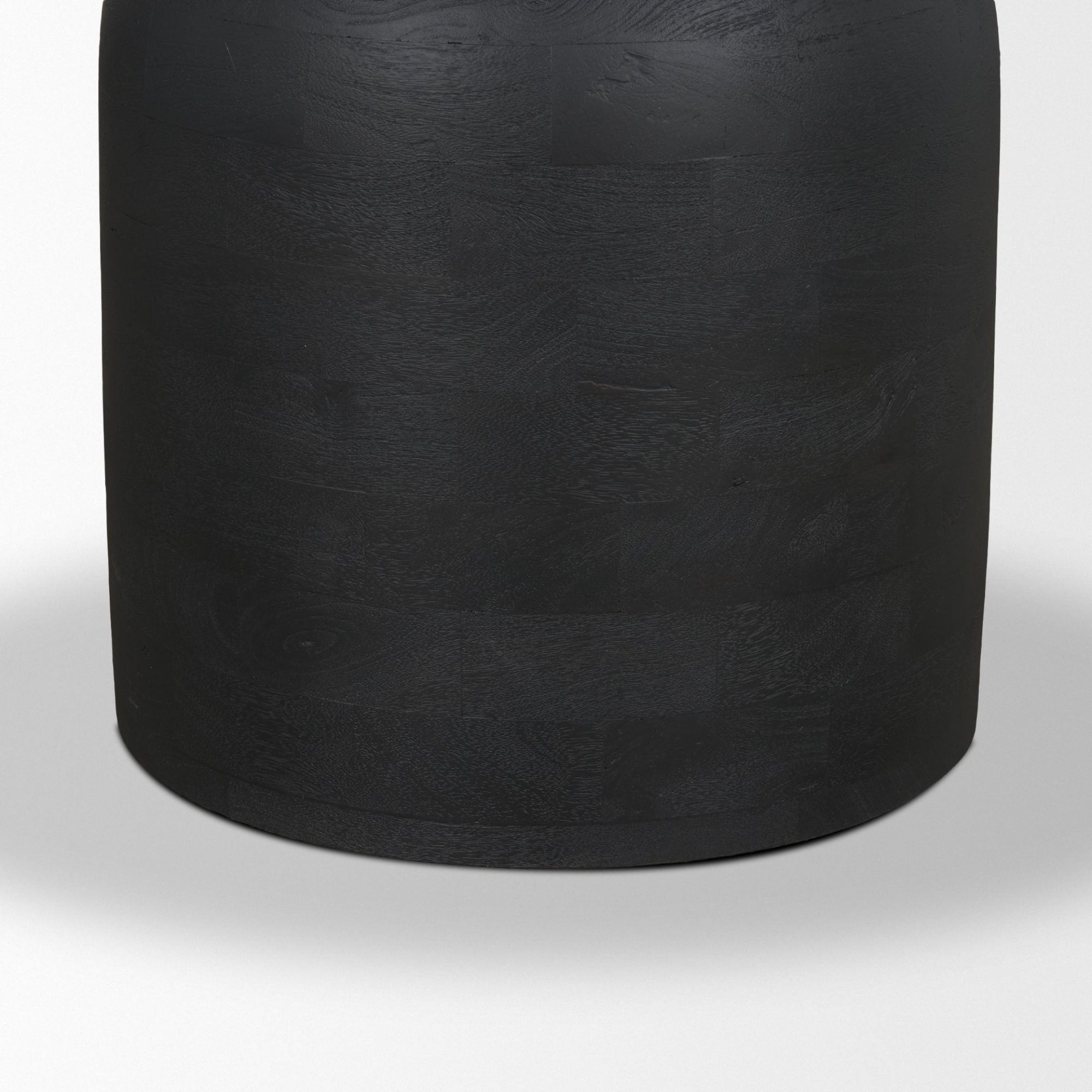 Black wood round dining table from Mercana Atlas Collection, 42-inch diameter, sleek and modern design for dining rooms.