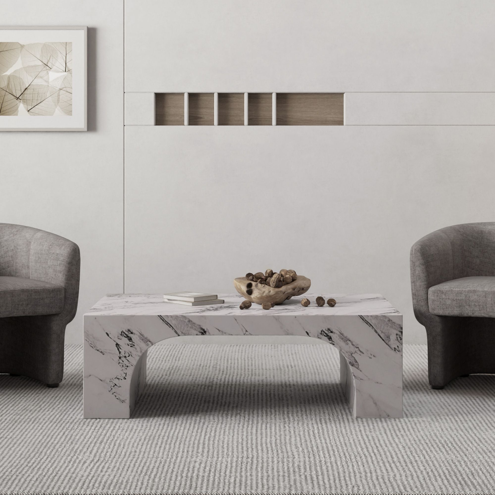 Atticus rectangular coffee table in Bulgari white by World Wide, showing smooth surface and modern design in a living room setting.