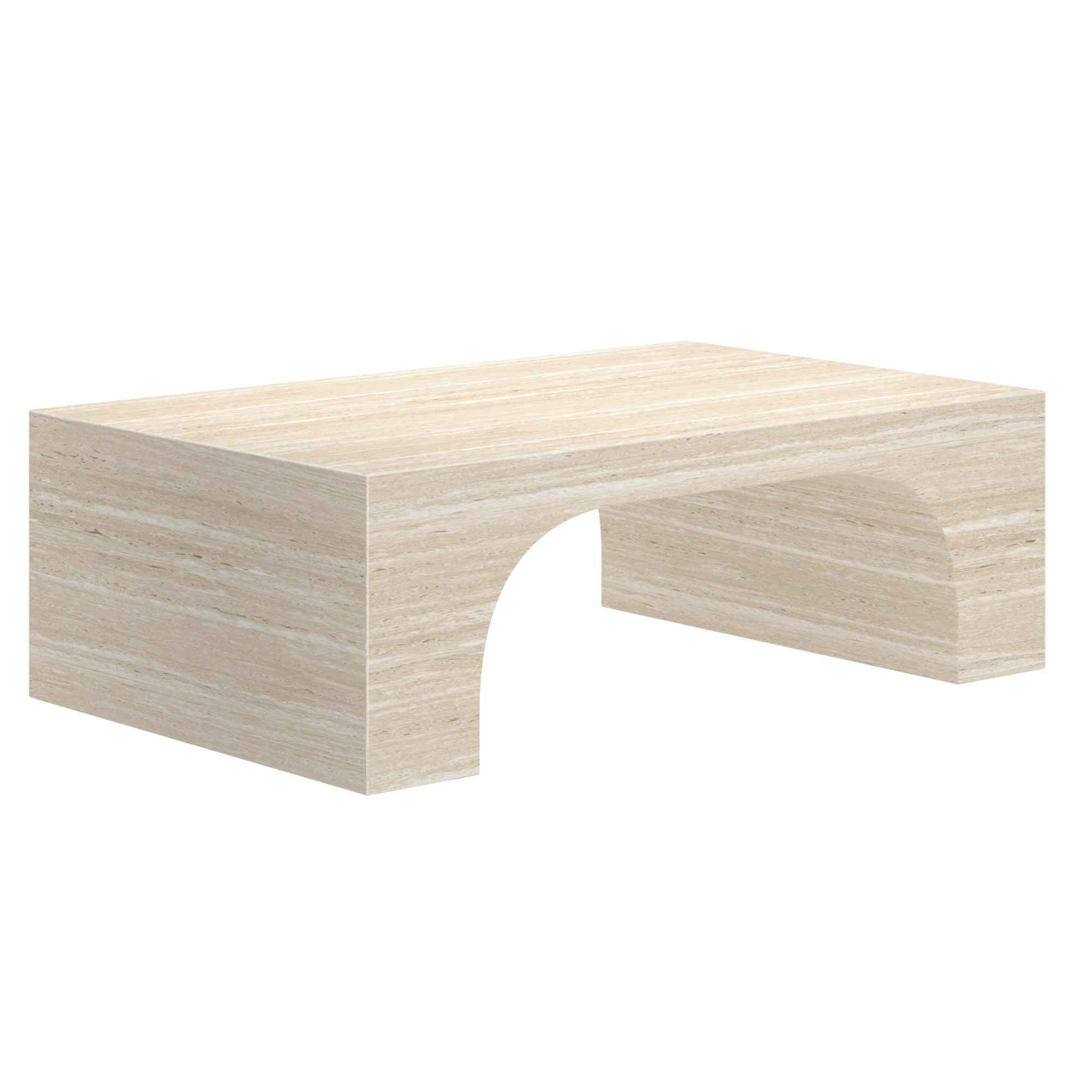 Rectangular Atticus coffee table by World Wide made of elegant travertine stone, showcasing a sleek, modern design.