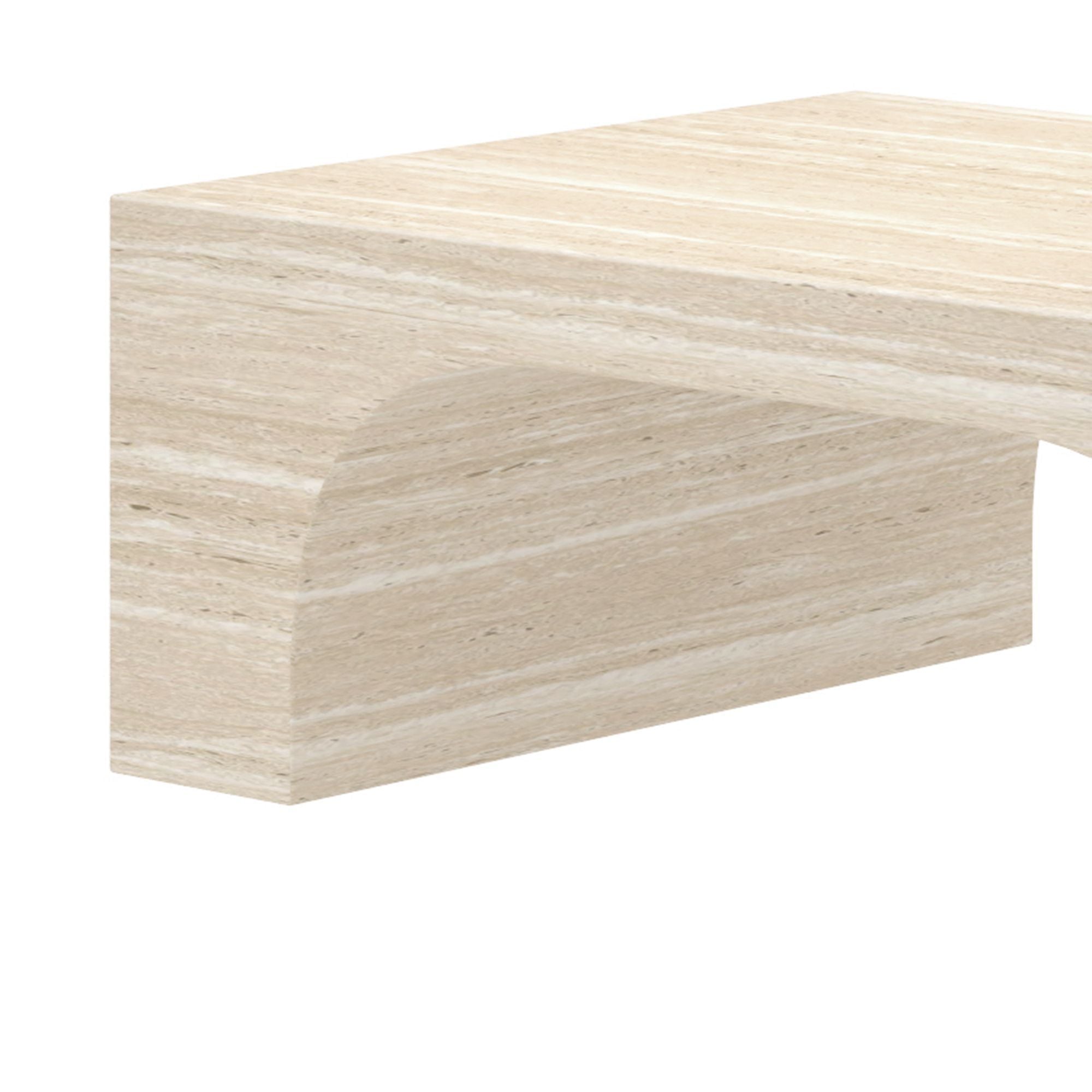 Rectangular Atticus coffee table in Travertine stone with sleek modern design, from World Wide, displayed in a contemporary living room setting.