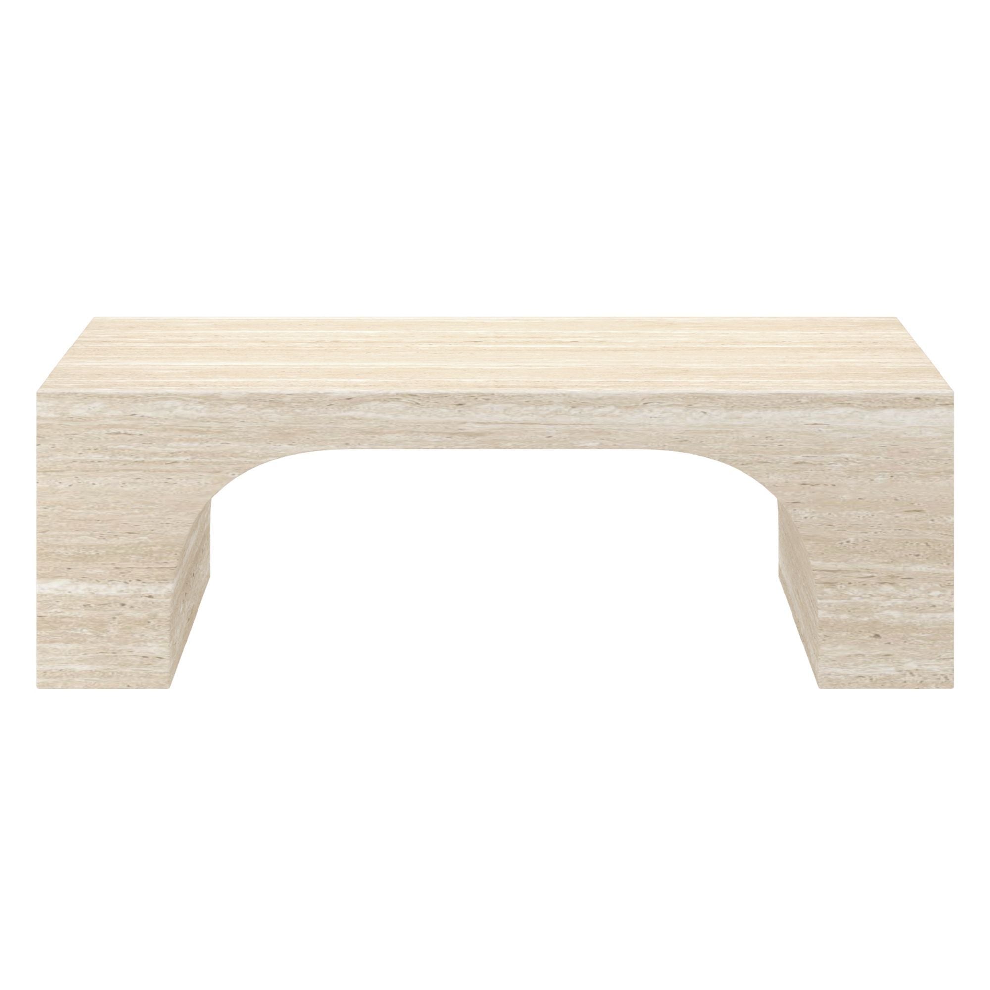 Rectangular Atticus coffee table by World Wide with a sleek travertine top and modern design, perfect for living room decor.