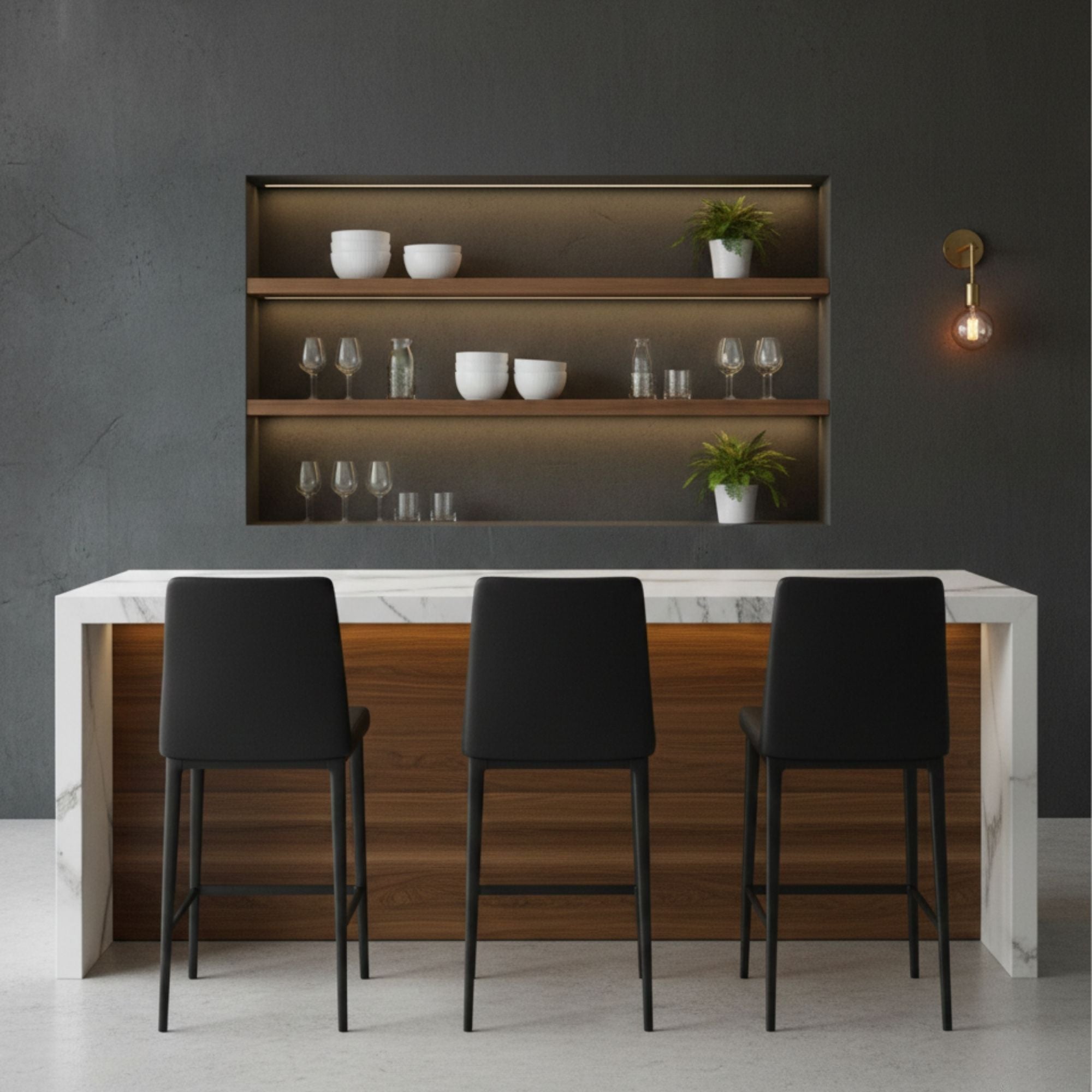 Set of two black Elite Living Avenue counter height stools with PU upholstery and modern design.