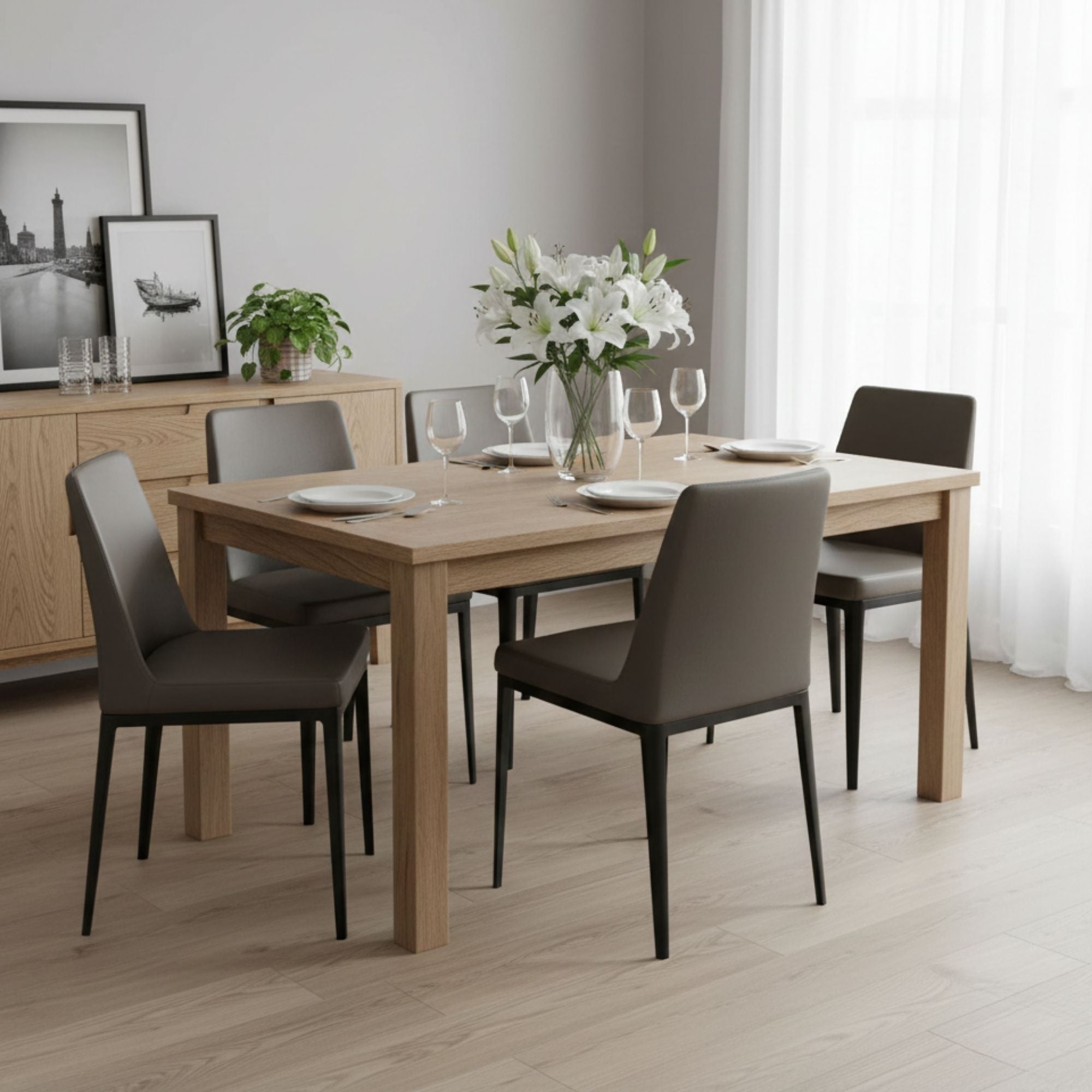 Set of Elite Living Avenue dining chairs in charcoal fabric, showcasing modern design and comfortable seating.