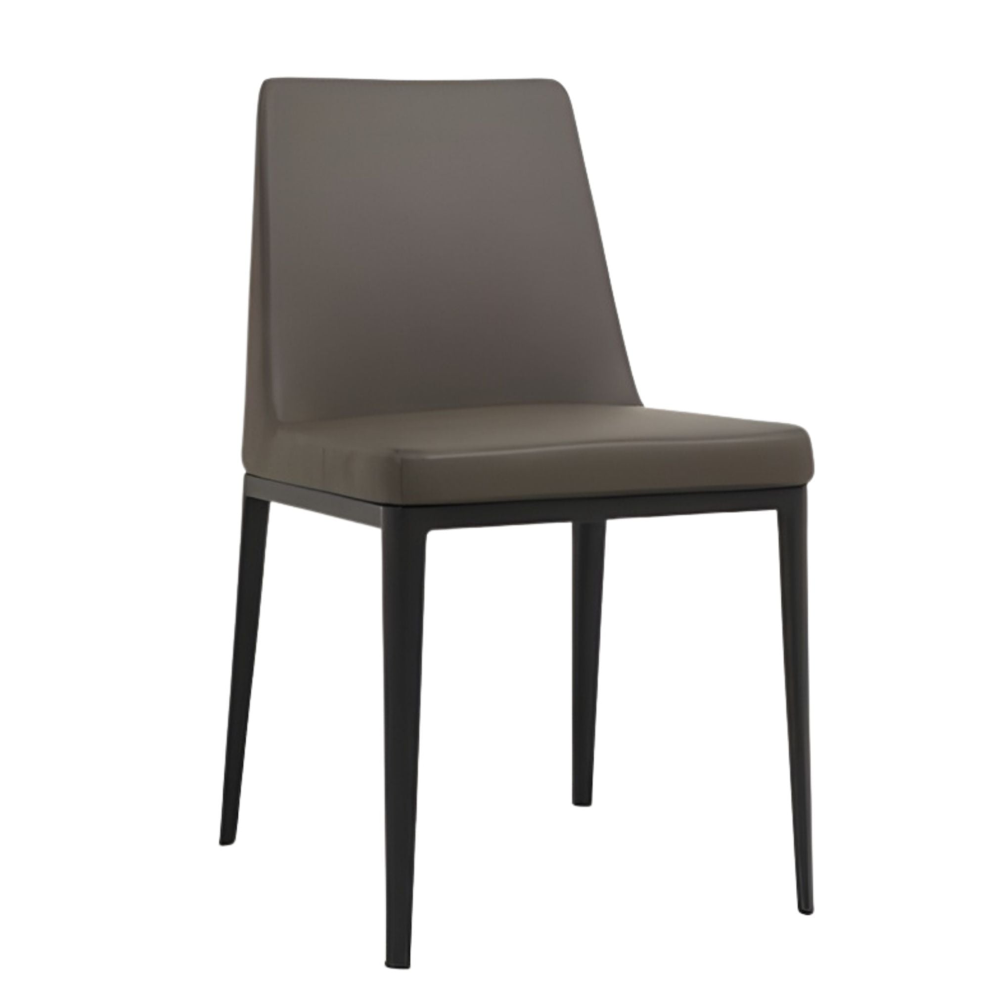 Two charcoal Avenue dining chairs from the Elite Living collection with sleek, modern design and wooden legs.