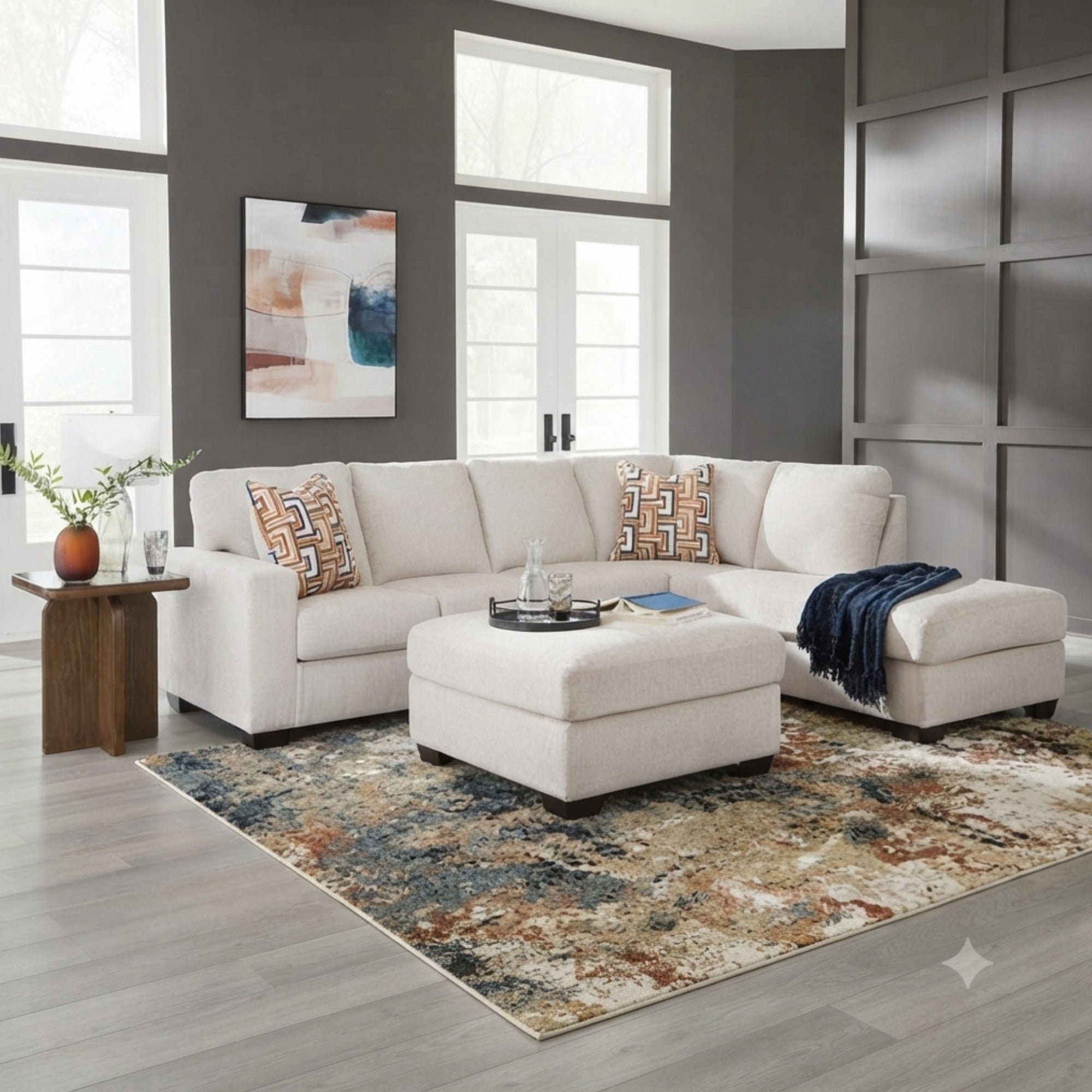 Canapé d'angle Ashley Aviemore avec chaise longue en tissu Stone