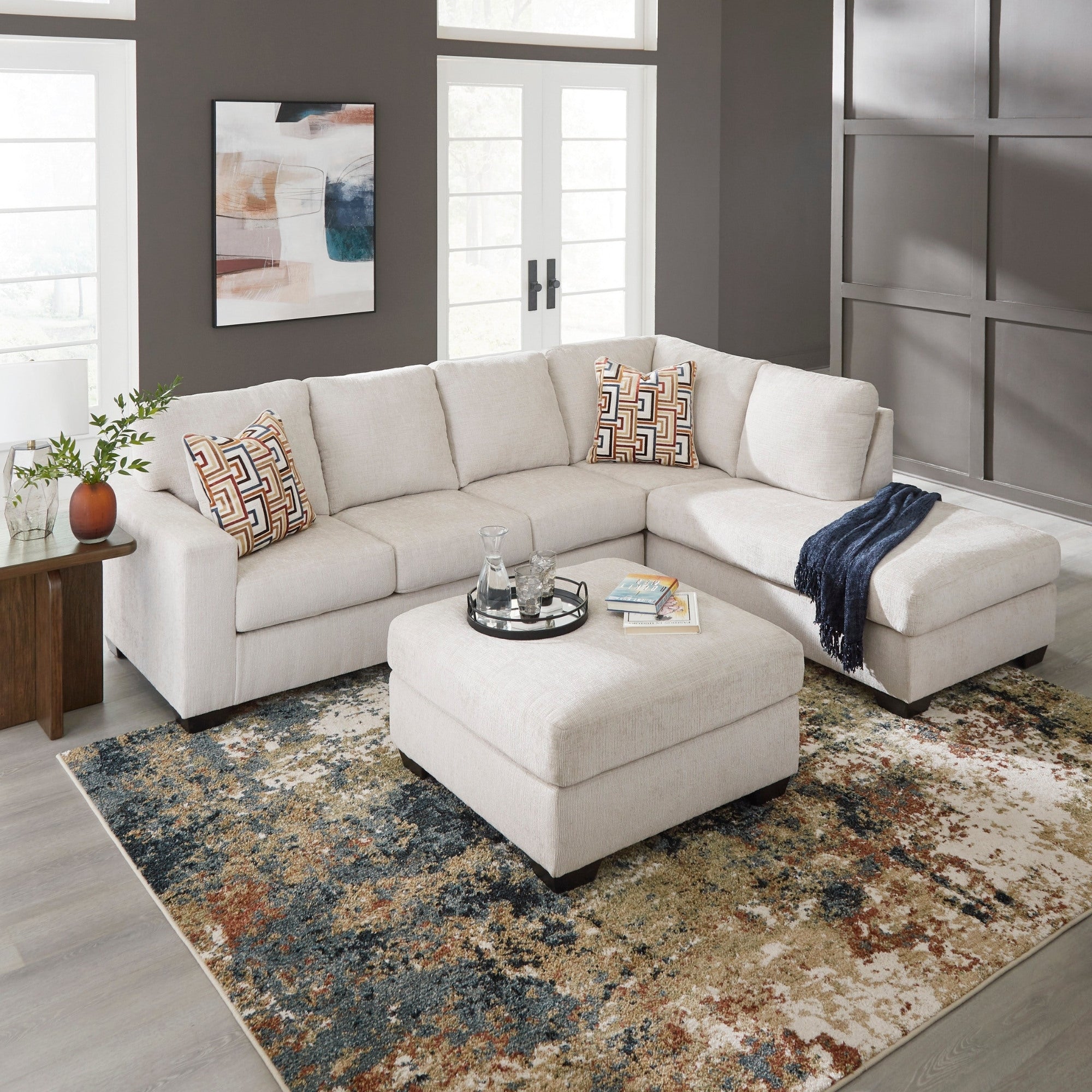 Canapé d'angle Ashley Aviemore avec chaise longue en tissu Stone
