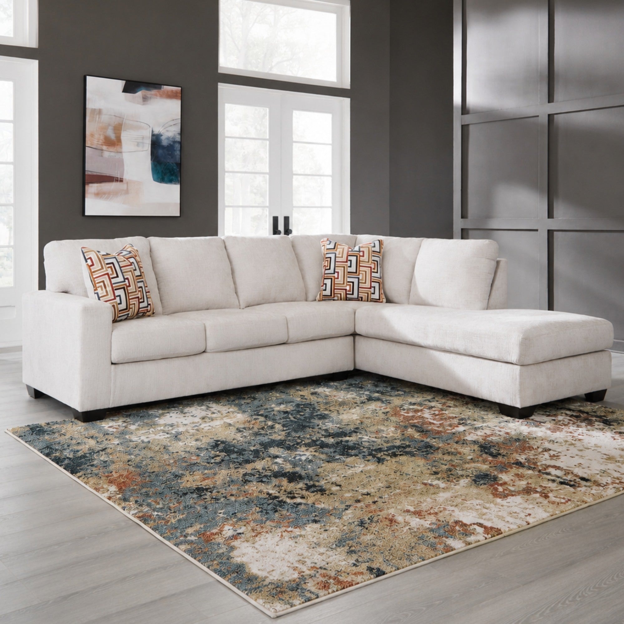 Canapé d'angle Ashley Aviemore avec chaise longue en tissu Stone