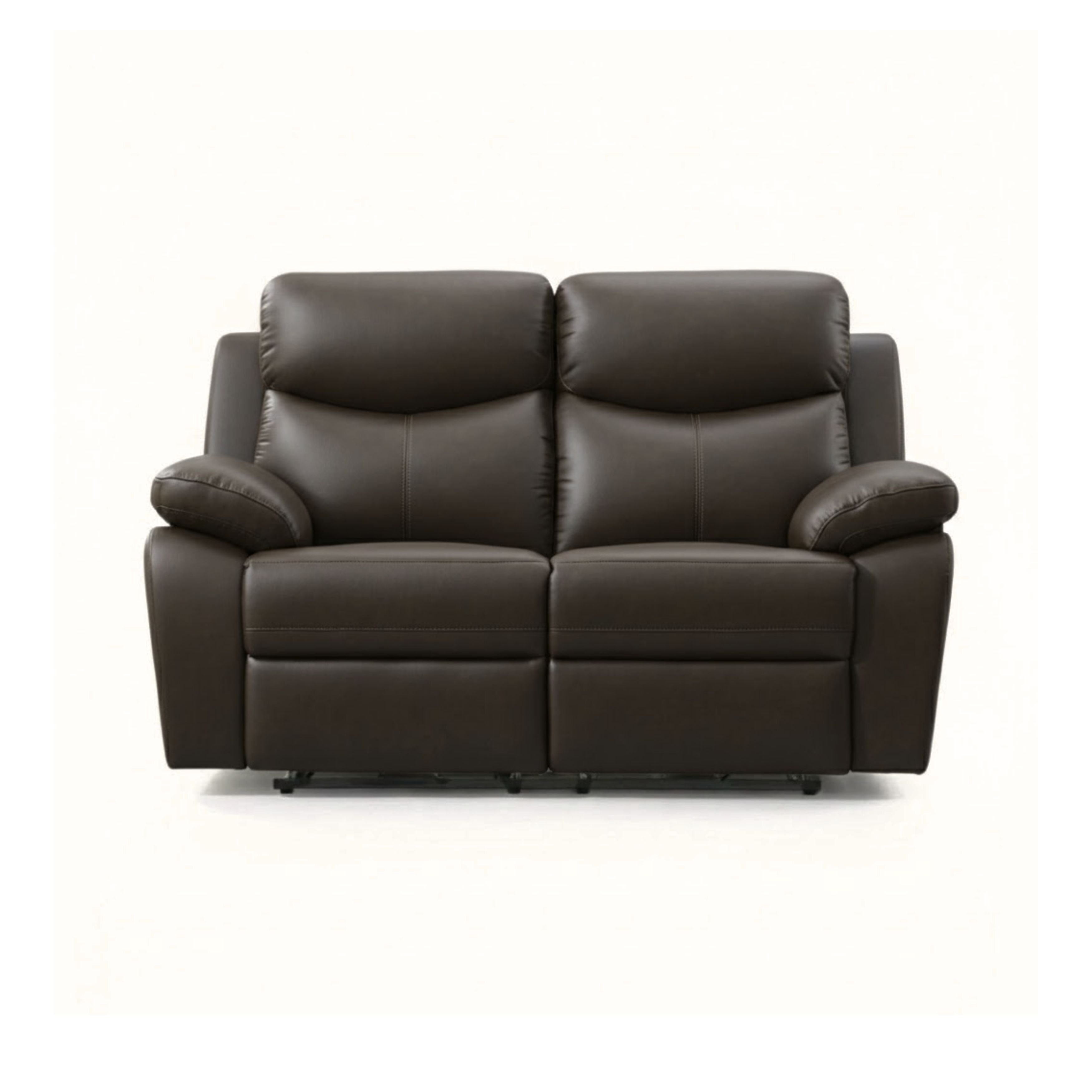 IFF Axton Luxe leather power recliner sofa set in chocolate, showing plush reclining seats and cushioned armrests.