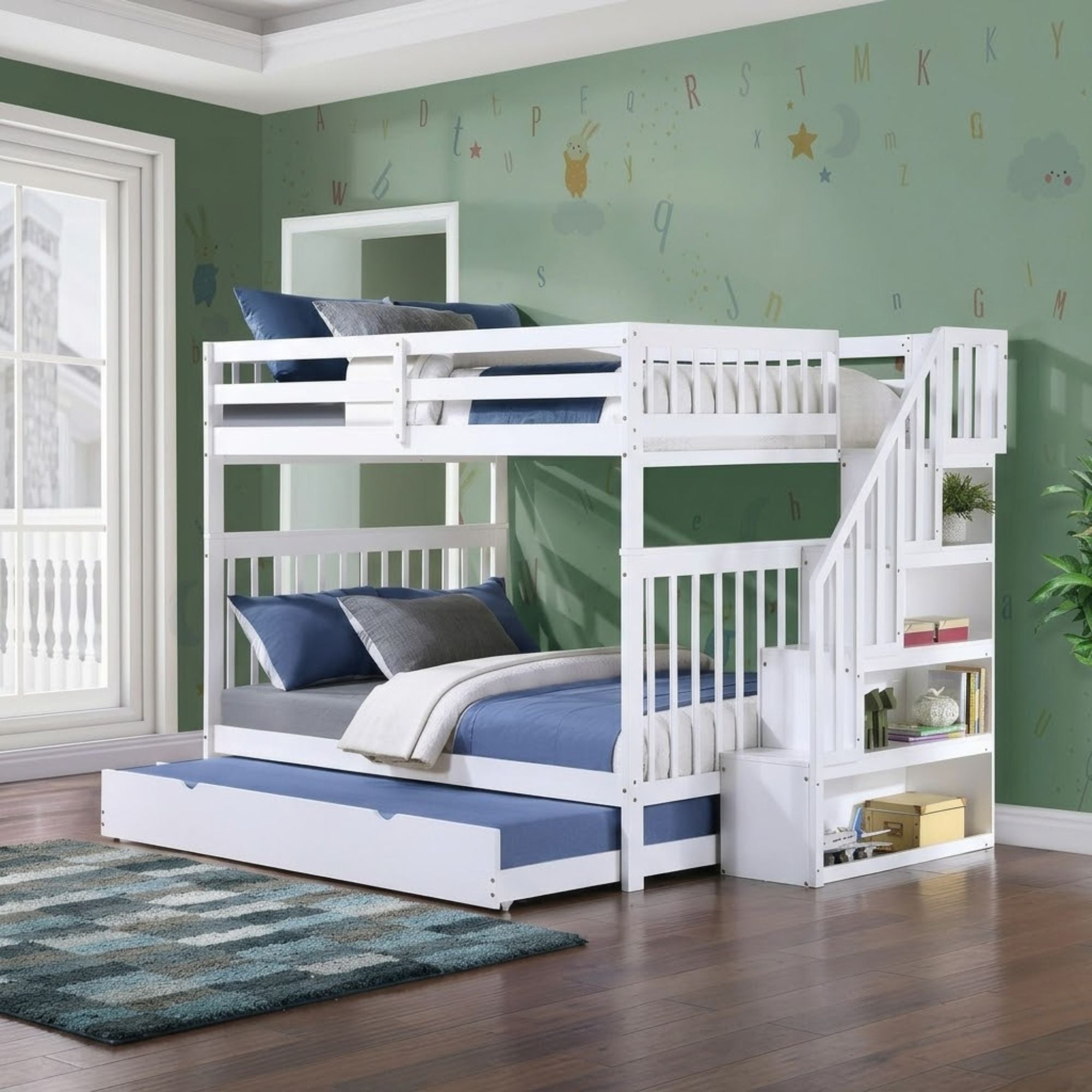 White Skyline Collection double bunk bed by IFF, featuring sturdy wooden frame with two stacked sleeping areas and safety rails.