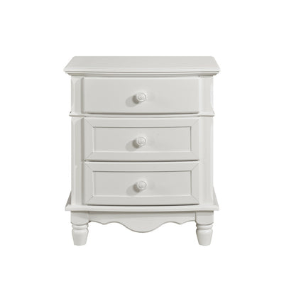 White Clementine Collection youth night stand by MAZ, showing a modern wooden nightstand with a smooth finish and clean design.