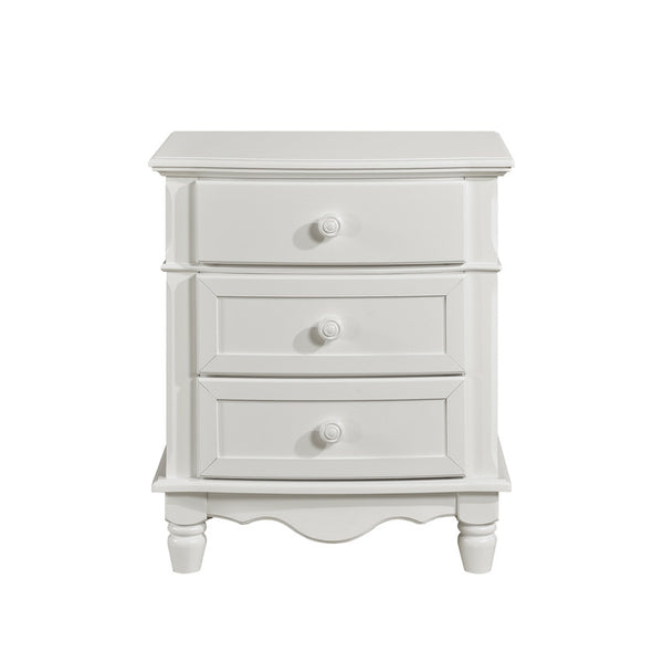 White Clementine Collection youth night stand by MAZ, showing a modern wooden nightstand with a smooth finish and clean design.