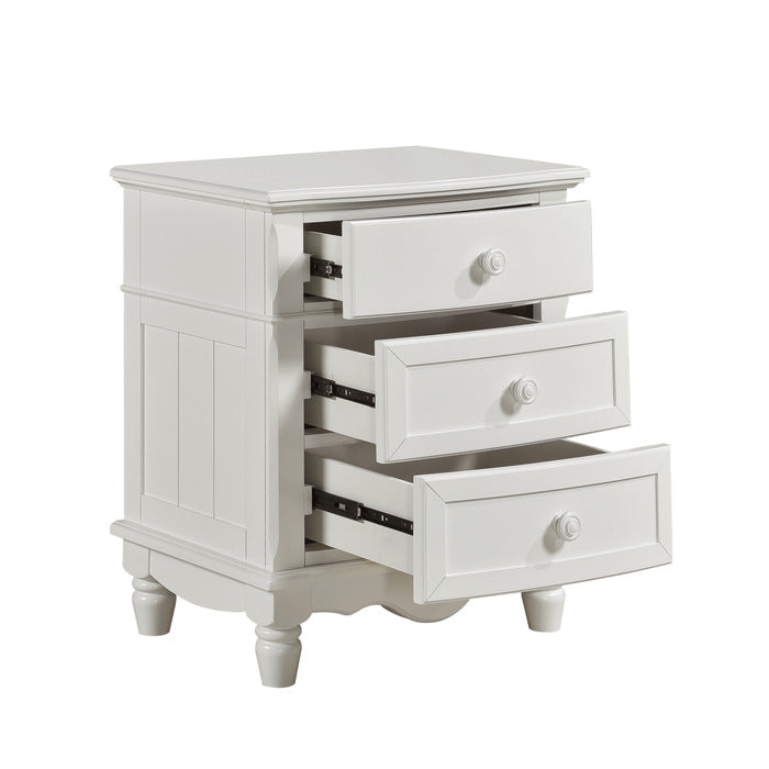 White MAZ Clementine Collection youth night stand with clean modern design, featuring a compact storage drawer and smooth finish.