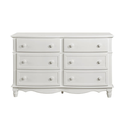 White MAZ Clementine Collection youth dresser with sleek drawers and modern design, featuring a clean, minimalist style.