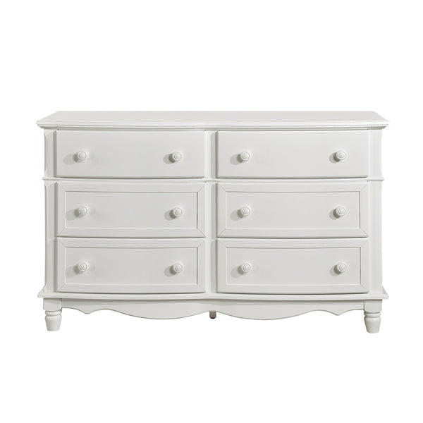 White MAZ Clementine Collection youth dresser with sleek drawers and modern design, featuring a clean, minimalist style.