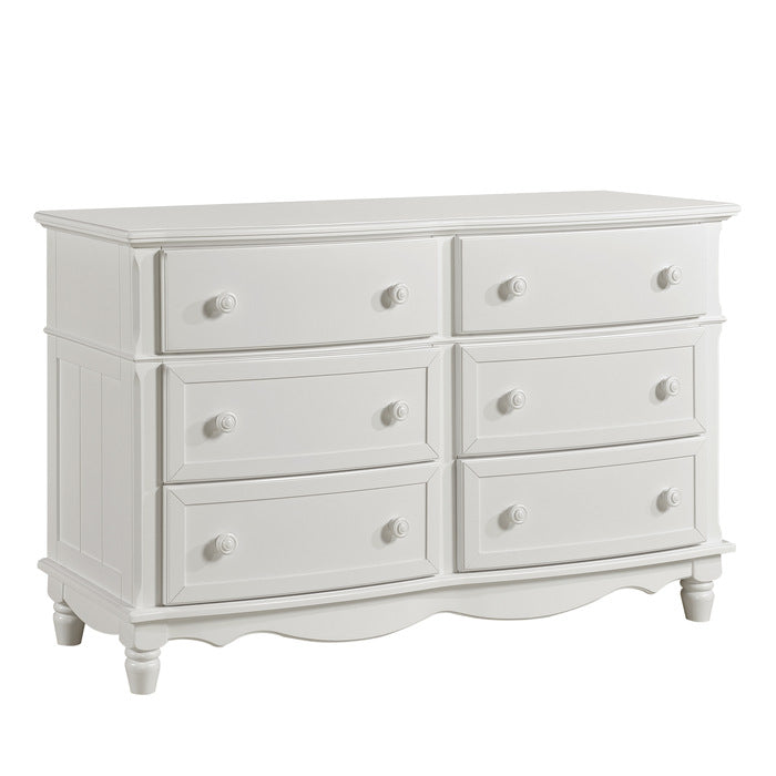 White MAZ Clementine Collection youth dresser with sleek drawers and modern design, shown in a well-lit room setting.