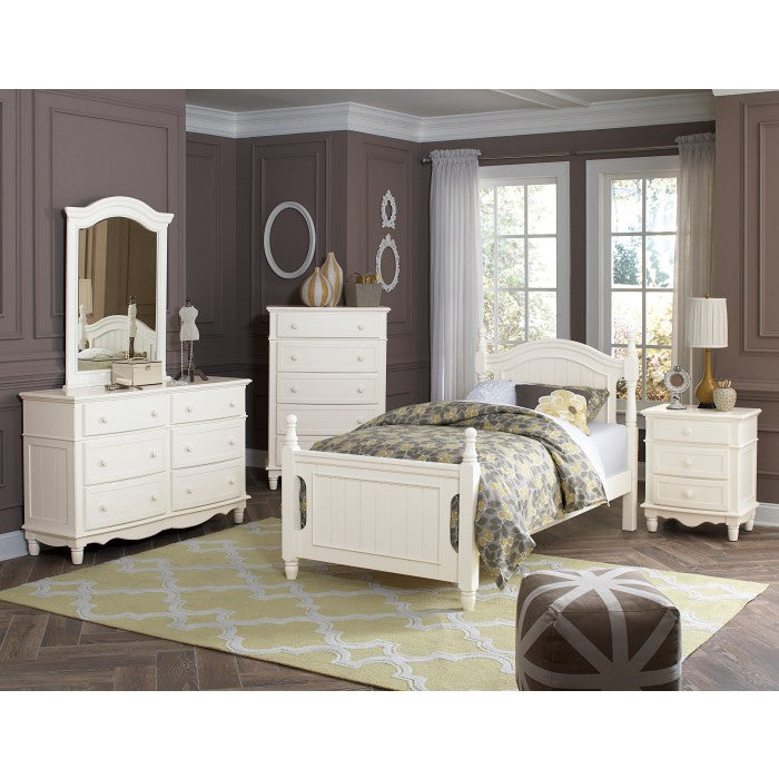 White MAZ Clementine Collection Youth Dresser with sleek design and multiple drawers, ideal for children's bedroom storage.