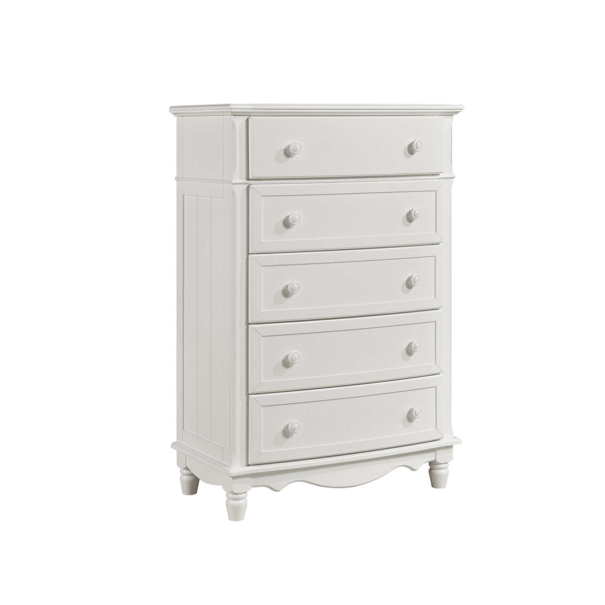 White MAZ Clementine Collection bedroom set with bed, nightstands, and dresser, showcasing a modern bedroom furniture design