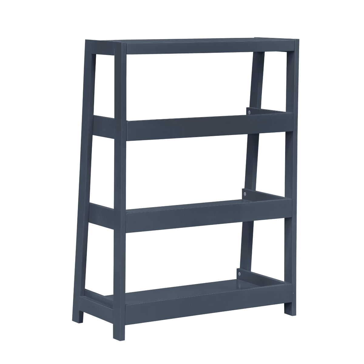 Blue wooden 3-shelf bookcase by Monarch Specialties with open back design and sturdy construction.