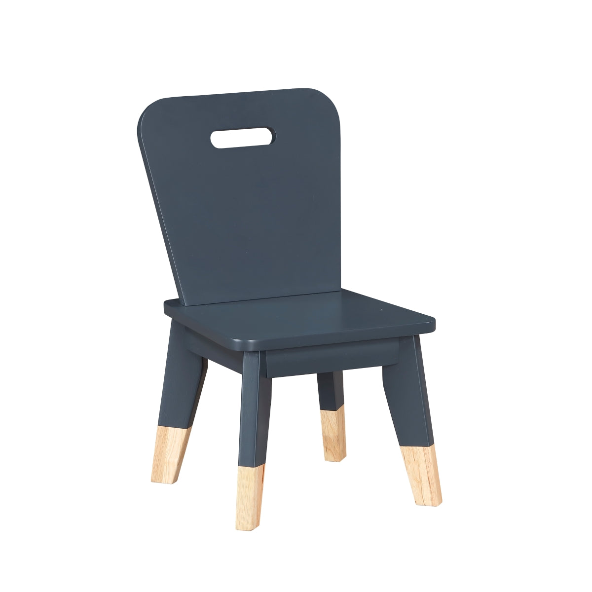 Kids dining set by MAZ featuring navy blue table and chairs from the Sloane Collection, with side view and no background.