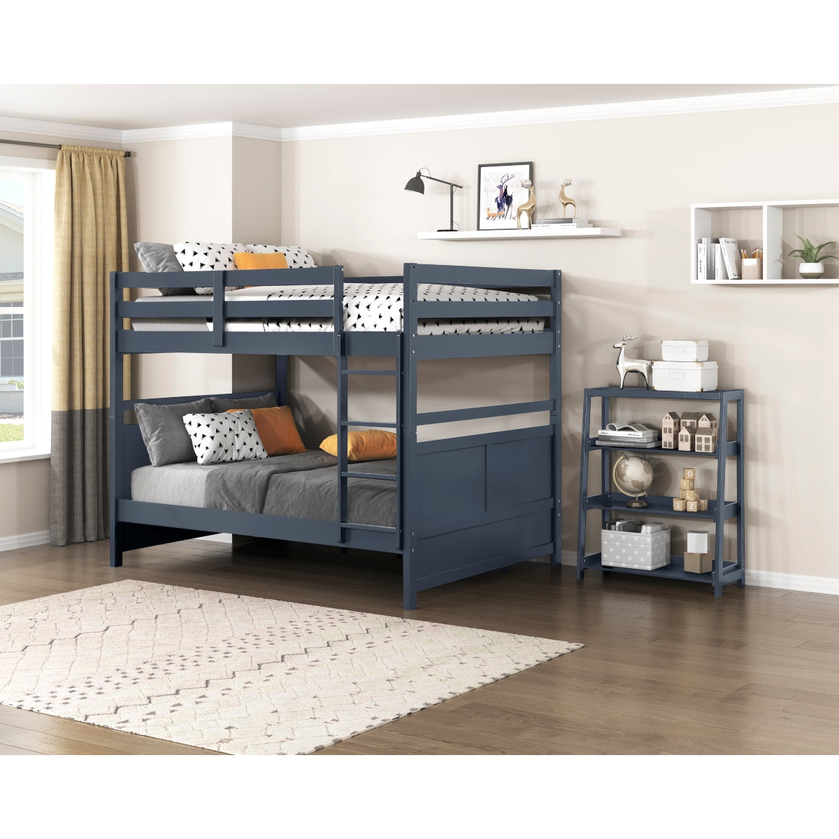 MAZ Sloane Collection navy blue bunk and loft bed with sturdy frame and ladder, designed for versatile sleeping arrangements.