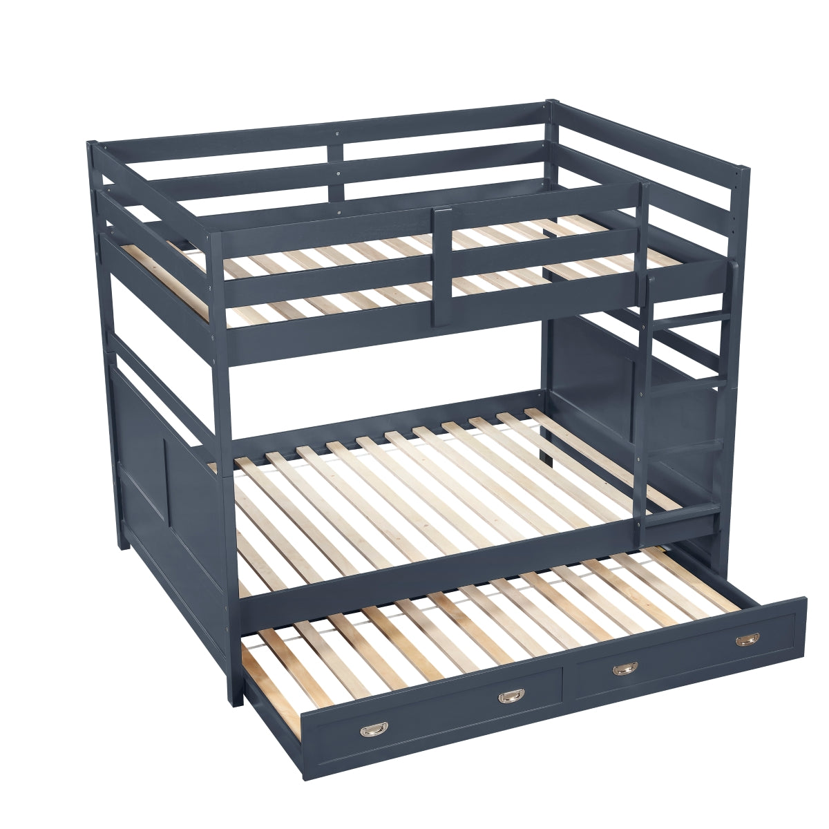 Maz Sloane Collection navy blue bunk bed, side view showing sturdy frame and ladder, ideal for kids' bedroom.