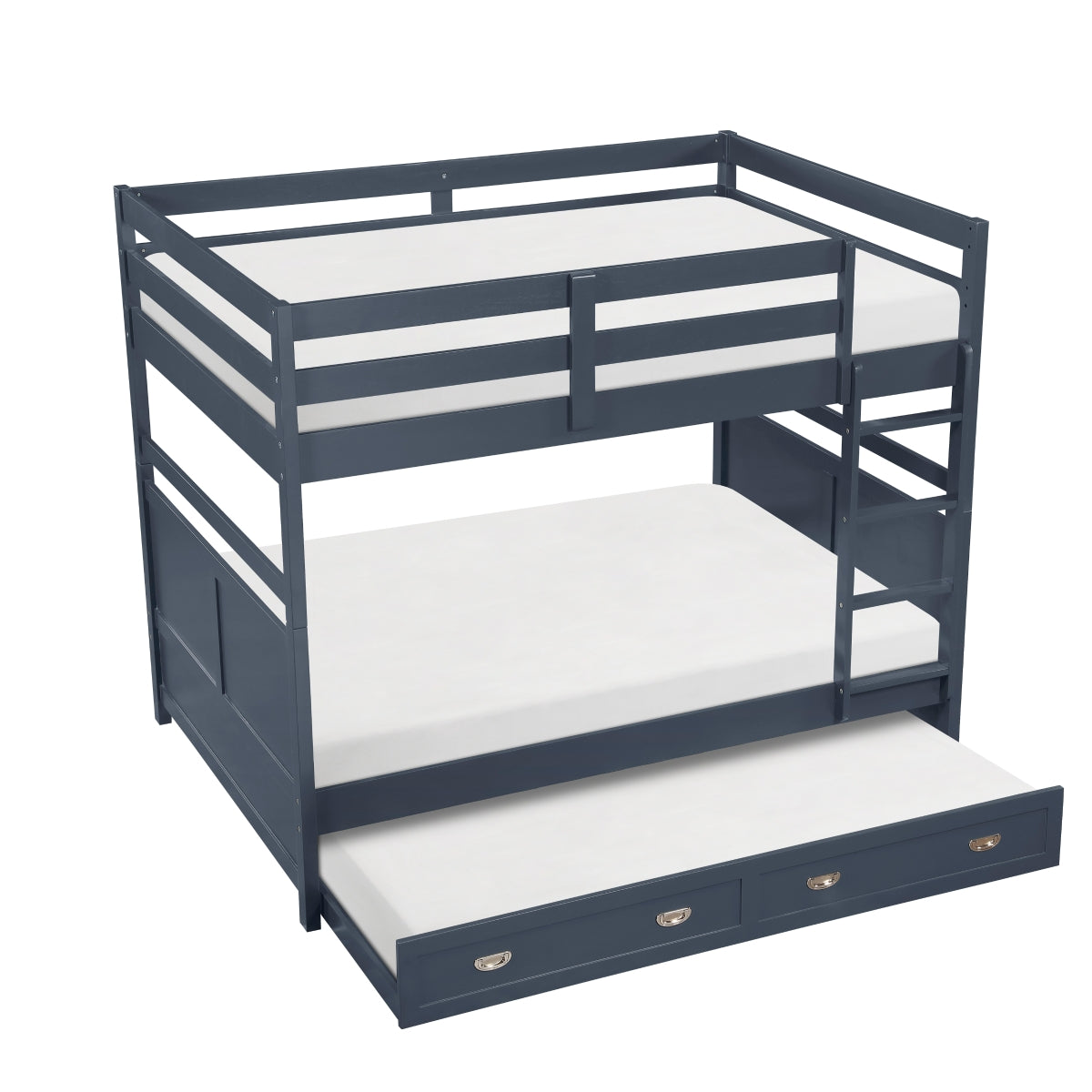 MAZ Sloane Collection navy blue bunk and loft bed, side view showing sturdy frame and modern design for kids' bedroom.