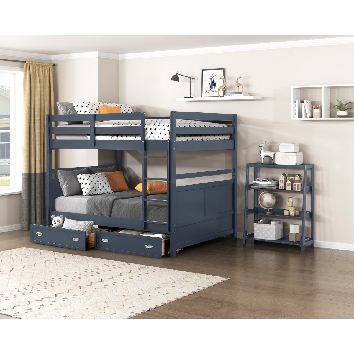 MAZ Sloane Collection navy blue bunk and loft bed with sturdy frame and ladder, ideal for kids' bedroom sleeping space.
