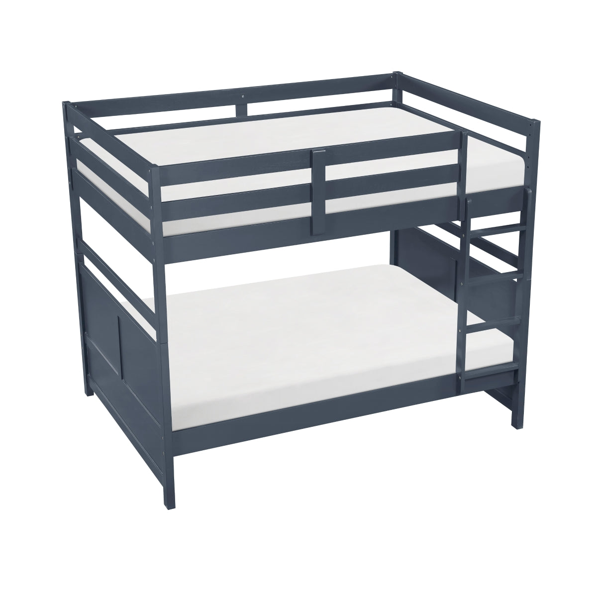 MAZ Sloane Collection navy blue bunk and loft bed with side view, showcasing sturdy wooden frame and modern design.