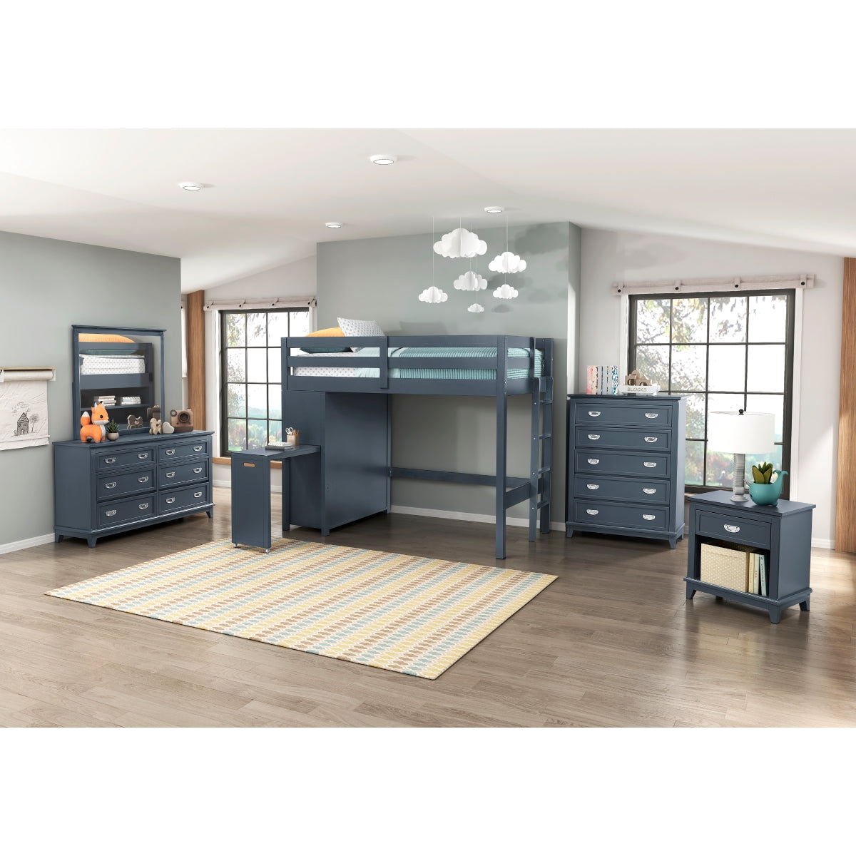 MAZ Sloane Collection youth chest in navy blue, featuring a compact storage unit with drawers and a sleek modern design.