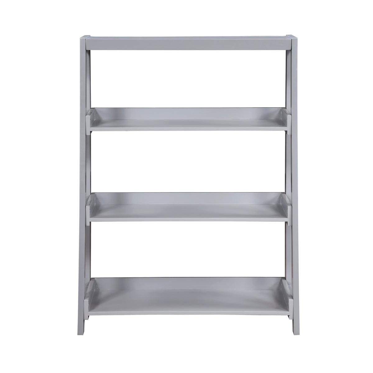 Grey wooden 3-shelf bookcase by Monarch Specialties with open shelves and a modern design, shown from the front.