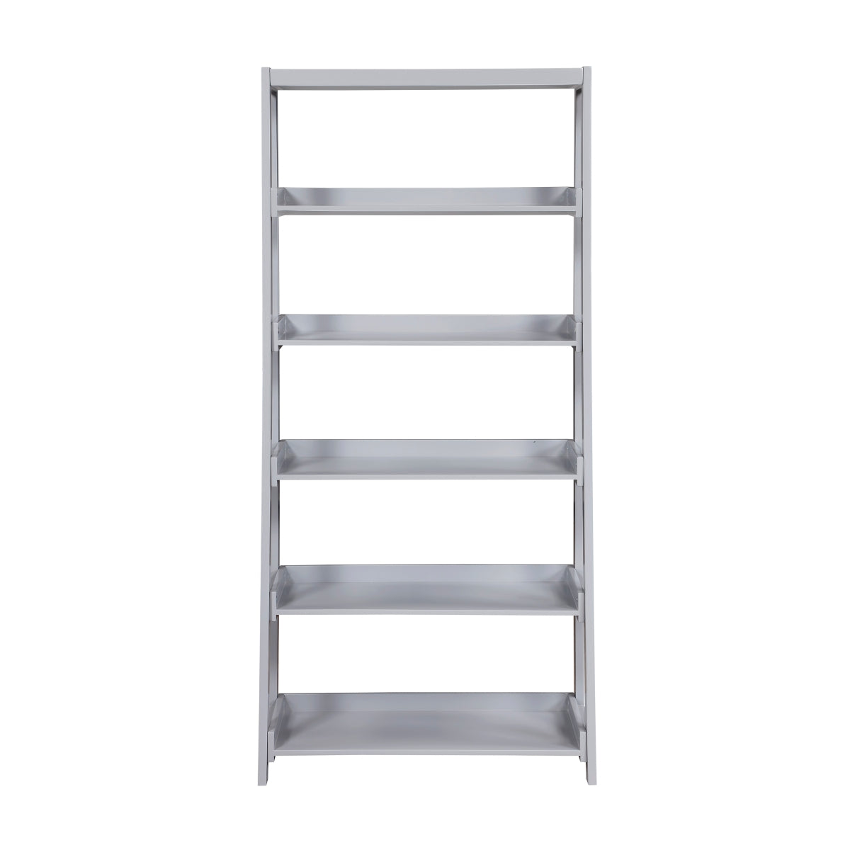 Grey Monarch Specialties 5-shelf wooden bookcase with open shelves and a modern design, shown from the front.