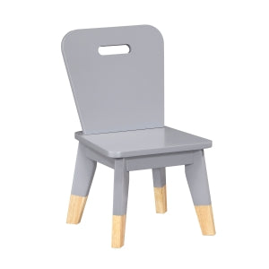 Kids dining set by MAZ with a grey 5-piece table and chair set, featuring a side view of the children’s furniture.