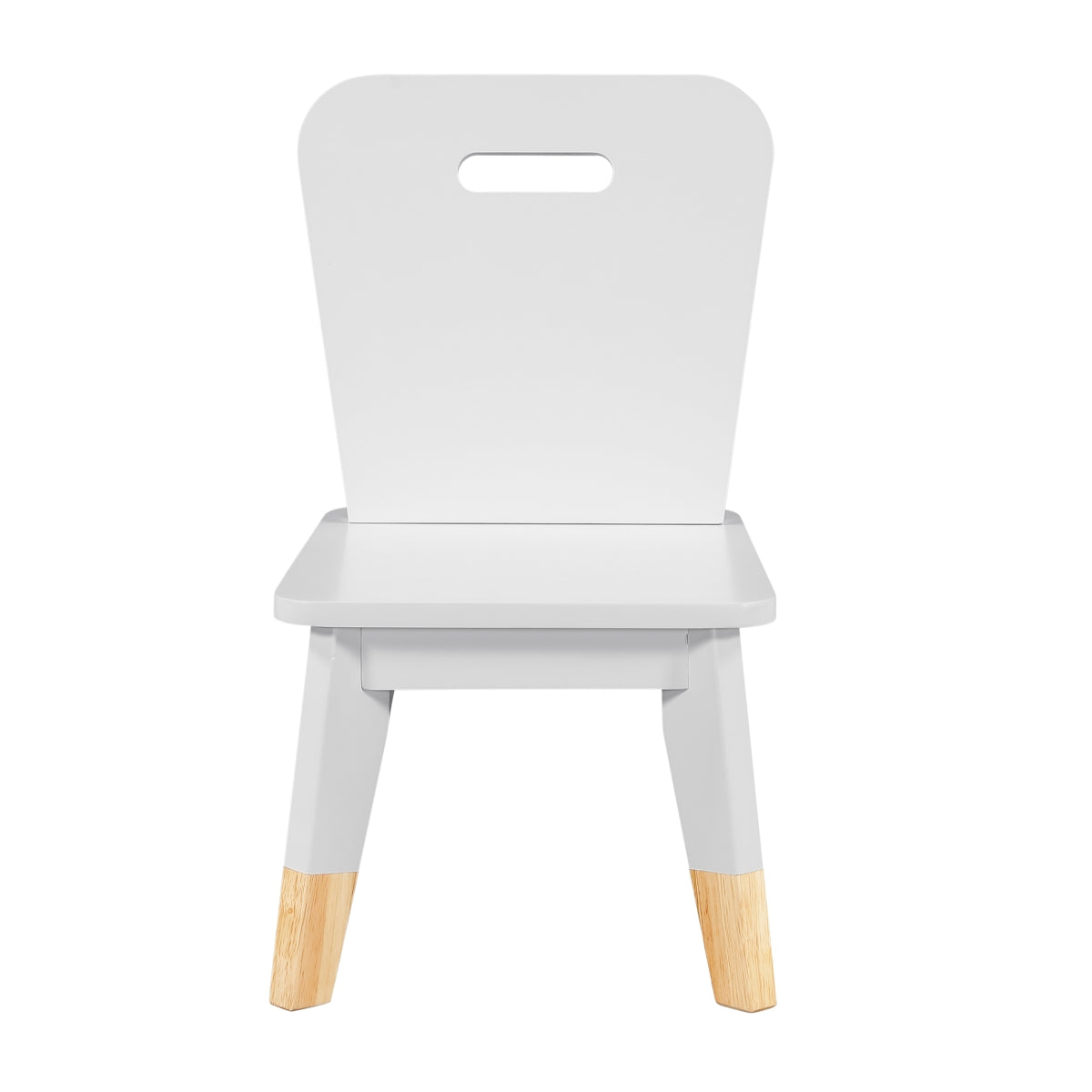 Kids dining set by MAZ featuring a white 5-piece table and chair set from the Sloane Collection, shown from the front.