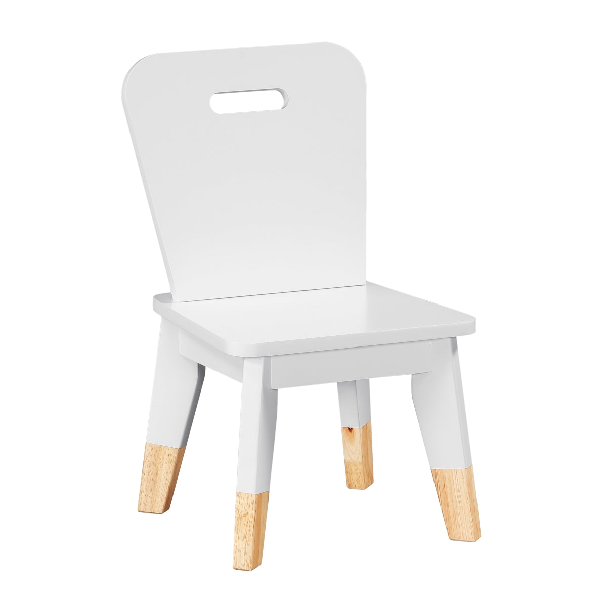 White MAZ Sloane Collection 5-piece kids dining set with table and chairs, shown from the side on a plain background.