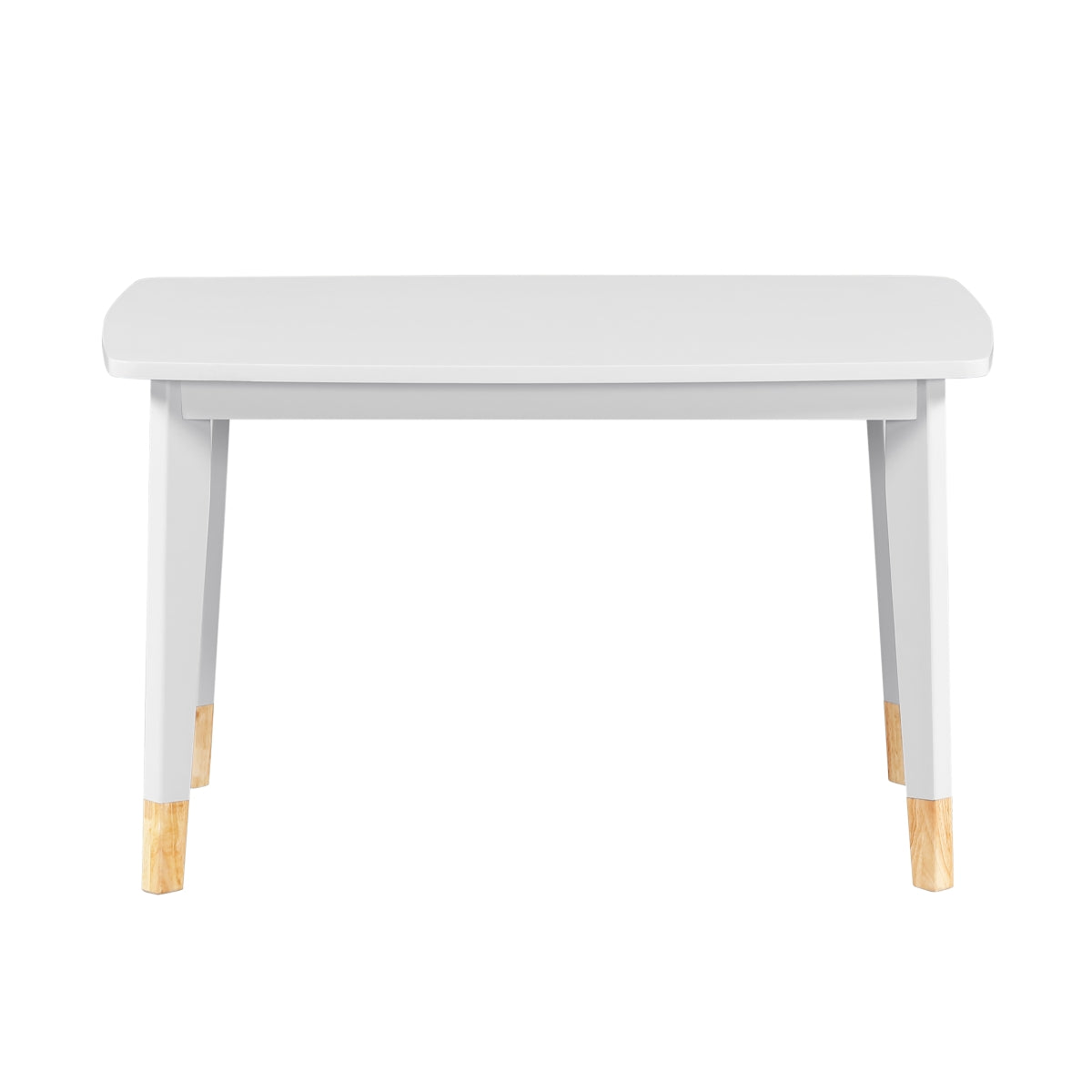 Kids dining set by MAZ, Sloane Collection with white 5-piece table and chairs, shown from the front on a plain background.
