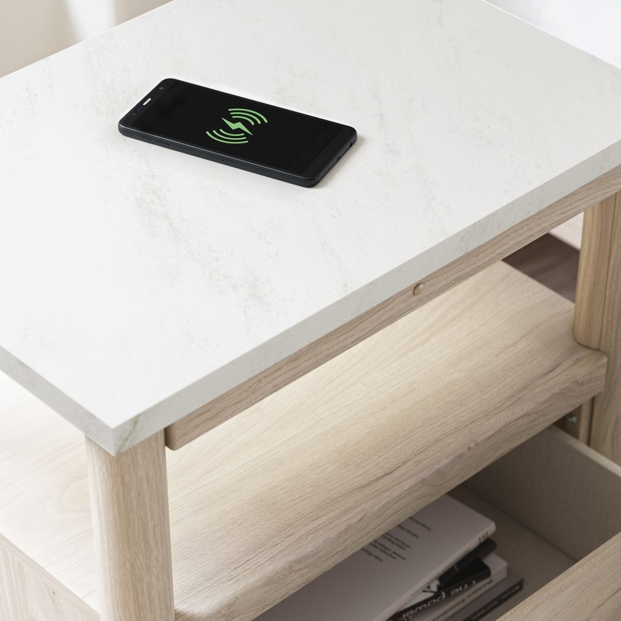 Natural wood Cadmori one-drawer nightstand by Signature Ashley with a sleek design and simple drawer handle.