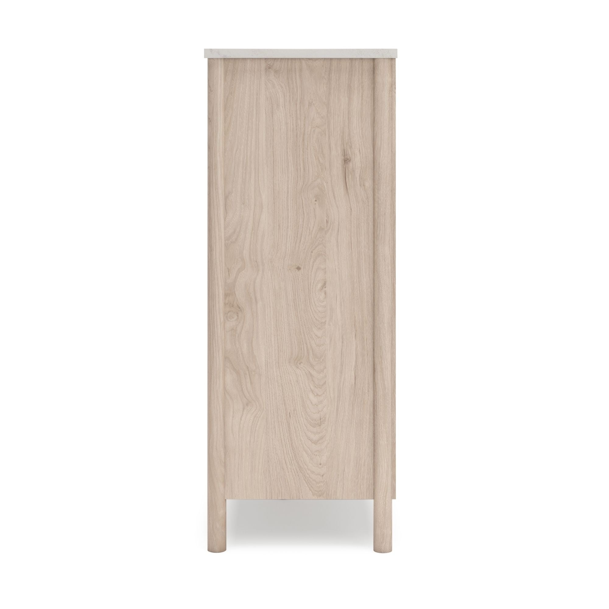 Natural wood Cadmori five-drawer wide chest by Signature Ashley, showing a spacious storage unit with a sleek, modern design.