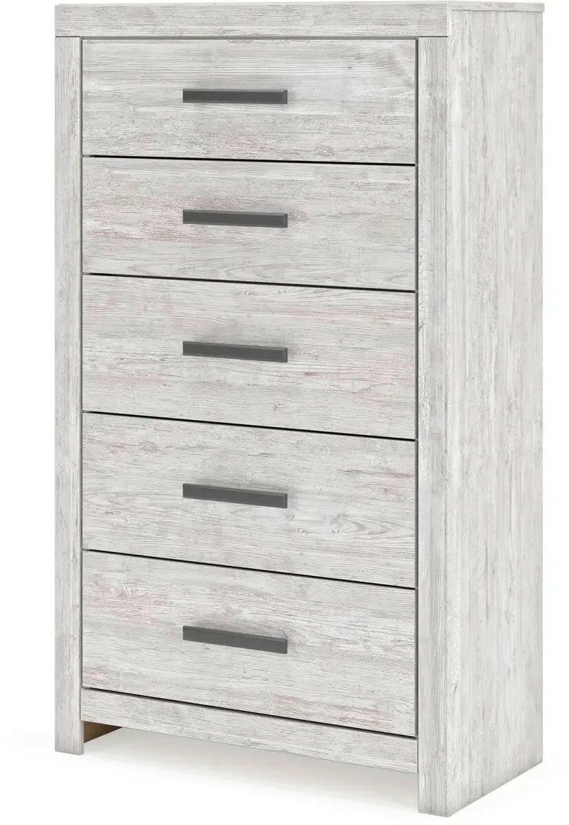 Ashley Cayboni bedroom set from Signature Design by Ashley, featuring a sleek bed frame and matching furniture, shown from an angled view.