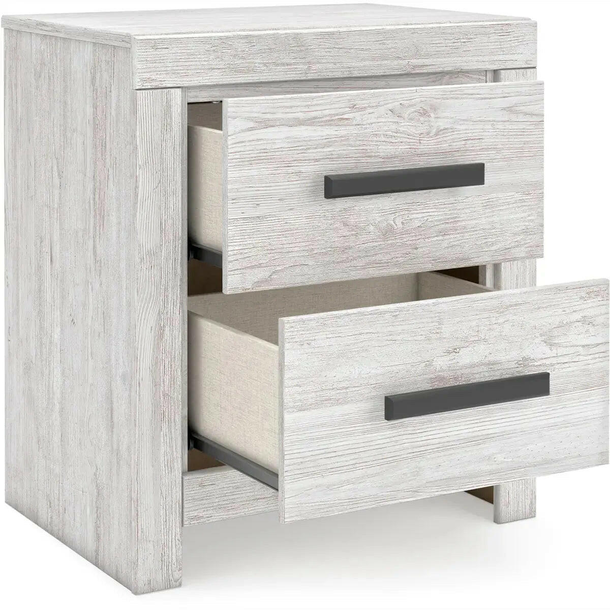 Open-angle view of Ashley Cayboni bedroom set by Signature Design by Ashley, showcasing bed frame and matching furniture pieces.