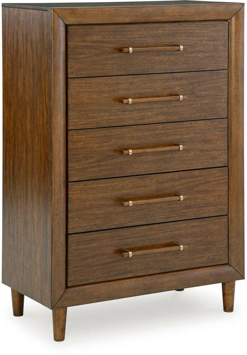 Signature Design by Ashley Lyncott upholstered panel bedroom set, showing bed frame with padded headboard and matching furniture.
